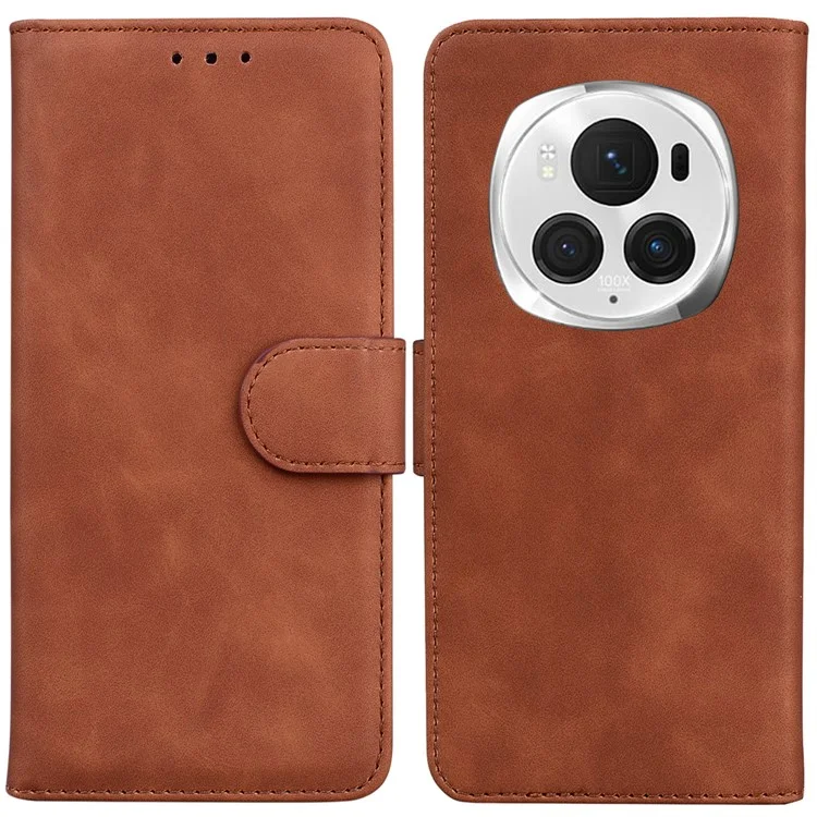 For Honor Magic6 Pro 5G Leather Wallet Case Solid Color Phone Cover - Brown