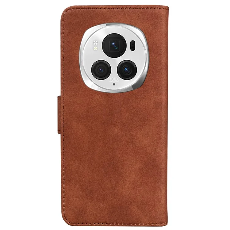 For Honor Magic6 Pro 5G Leather Wallet Case Solid Color Phone Cover - Brown
