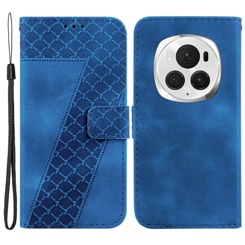 For Honor Magic6 Pro 5G Leather Case 7-Shaped Pattern Phone Cover - Dark Blue