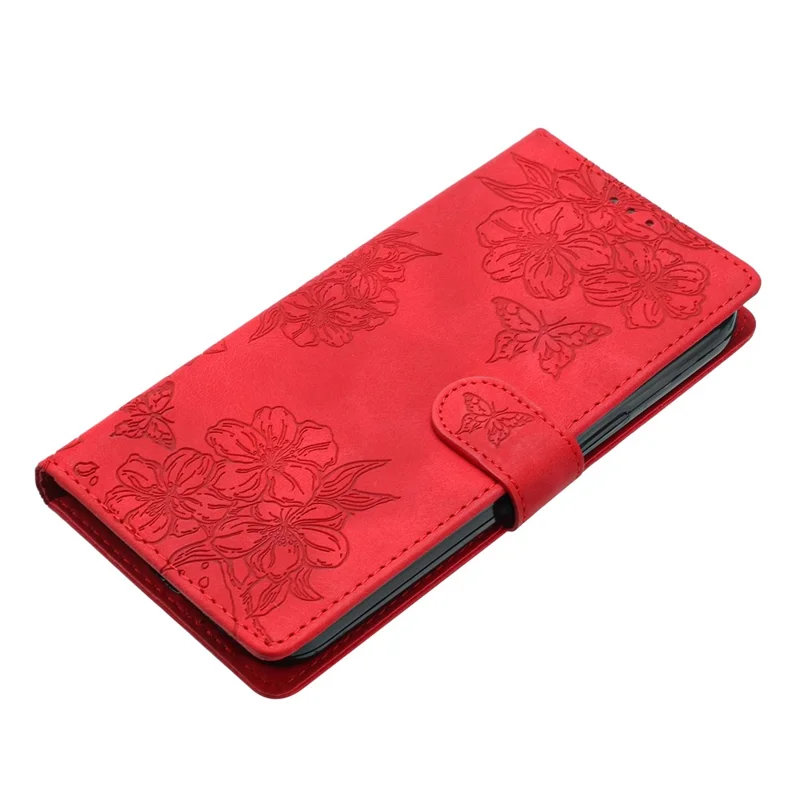 For Google Pixel 8a Case PU Leather Butterfly Flower Folio Card Slots Phone Cover - Red