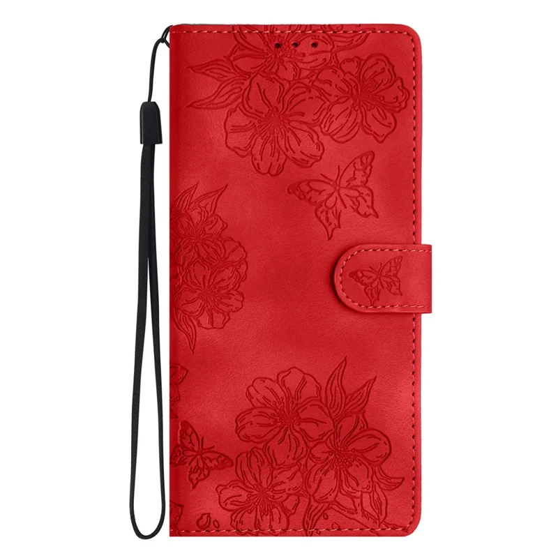 For Google Pixel 8a Case PU Leather Butterfly Flower Folio Card Slots Phone Cover - Red