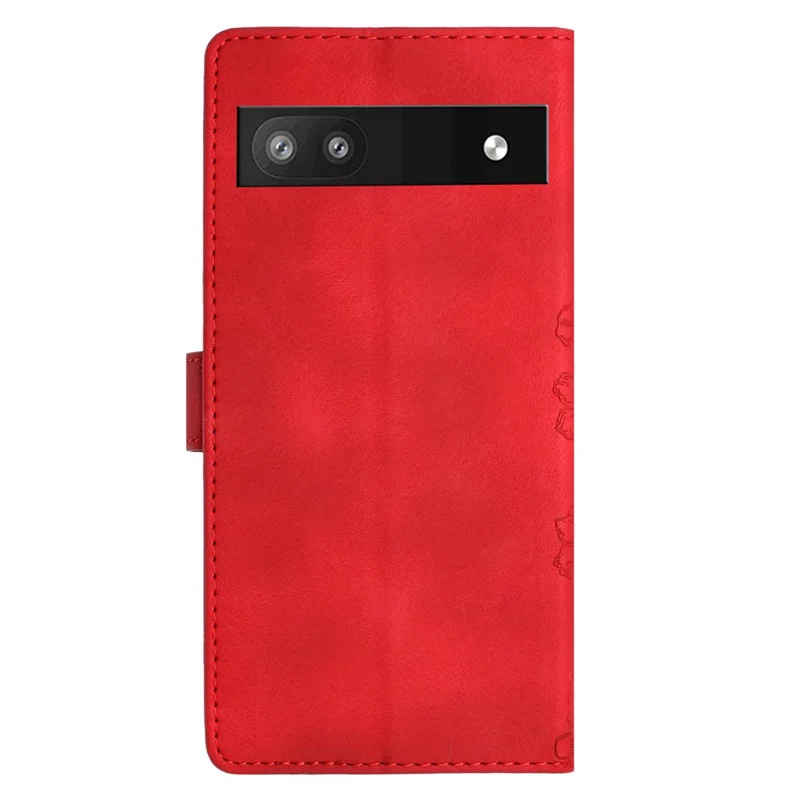 For Google Pixel 8a Case PU Leather Butterfly Flower Folio Card Slots Phone Cover - Red