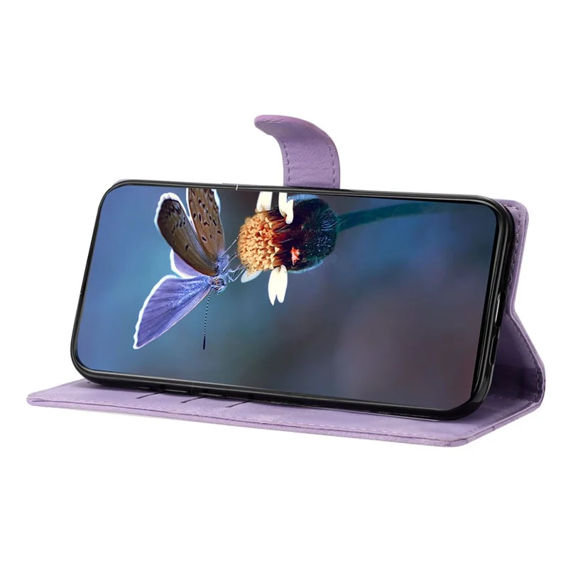 For Google Pixel 8a Case PU Leather Butterfly Flower Folio Card Slots Phone Cover - Purple