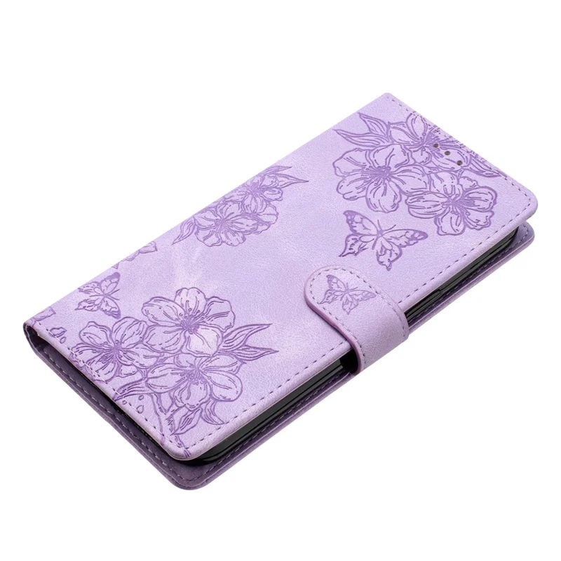 For Google Pixel 8a Case PU Leather Butterfly Flower Folio Card Slots Phone Cover - Purple