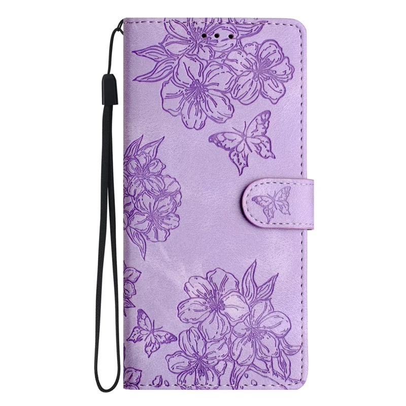 For Google Pixel 8a Case PU Leather Butterfly Flower Folio Card Slots Phone Cover - Purple