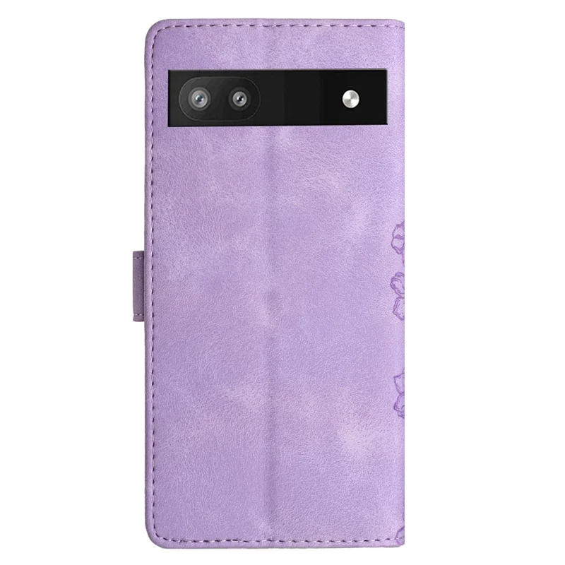 For Google Pixel 8a Case PU Leather Butterfly Flower Folio Card Slots Phone Cover - Purple