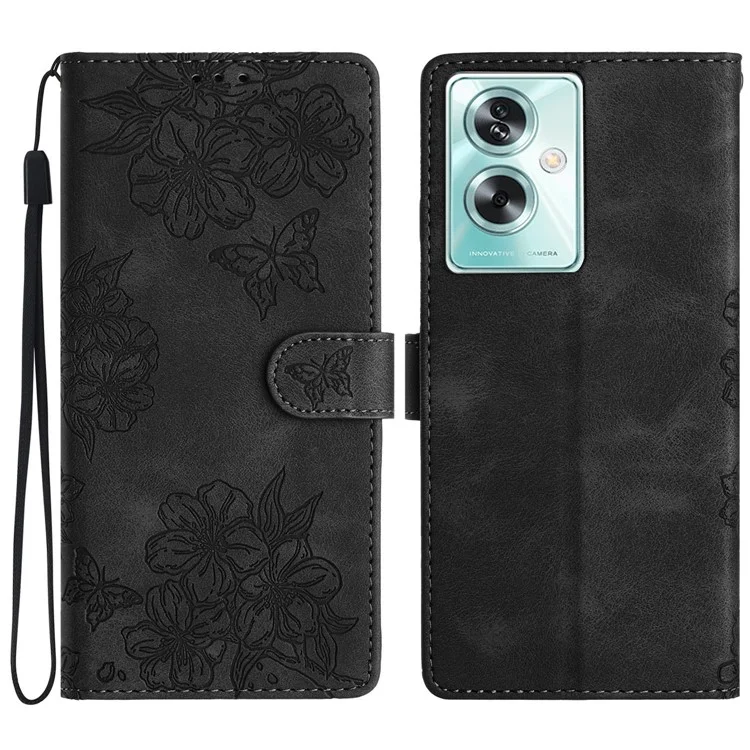 For Oppo A79 5G / A2 5G Case Butterfly Flower PU Leather Magnetic Clasp Phone Cover - Black