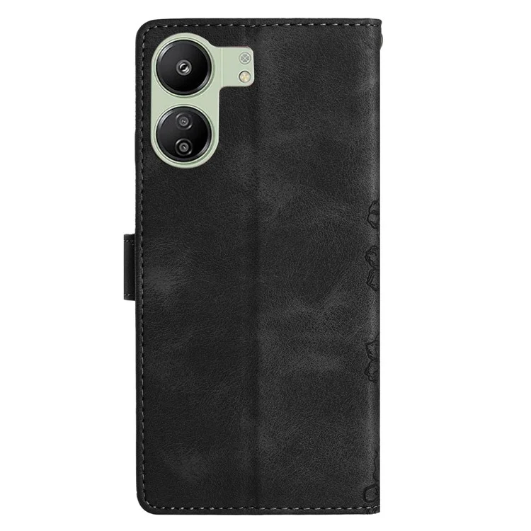 Para Xiaomi Redmi 13C 4G / Poco C65 4G Capa Projeto de Flor de Borboleta Carteira de Couro Flip Phone Cover - Preto