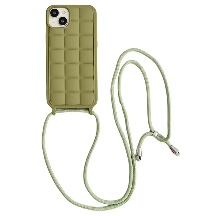 For iPhone 15 Case Drop Protection TPU Crossbody Phone Cover 3D Grid Plaid - Green