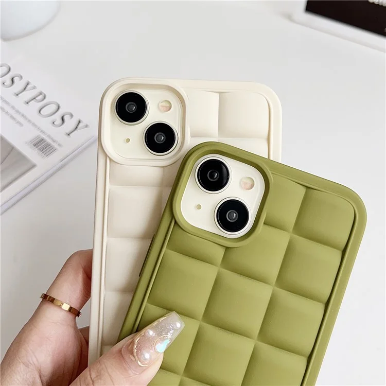 For iPhone 15 Case Drop Protection TPU Crossbody Phone Cover 3D Grid Plaid - Green