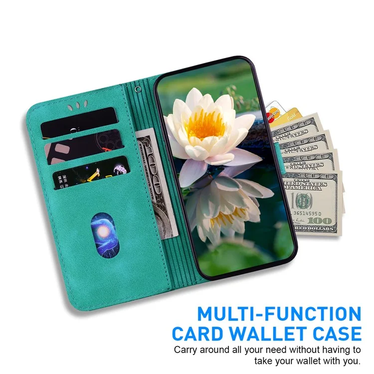 Per Motorola Moto G85 5G / S50 Neo 5G Wallet Case Lotus Imprint Leather Phone Cover - Verde