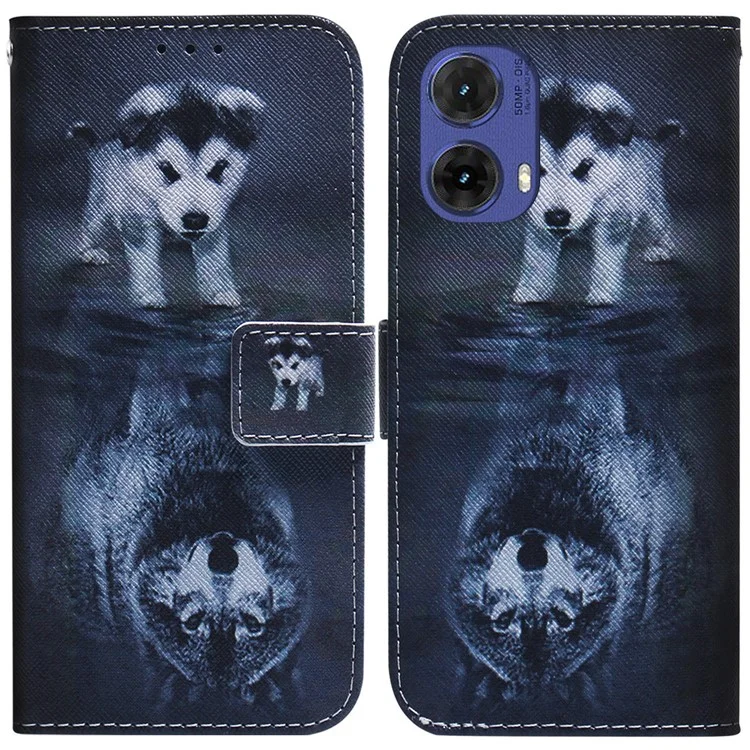 Für Motorola Moto G85 5G / S50 Neo 5G Case Pattern Printing Leder Telefonhülle Kartenfach Stand - Hund und Wolf