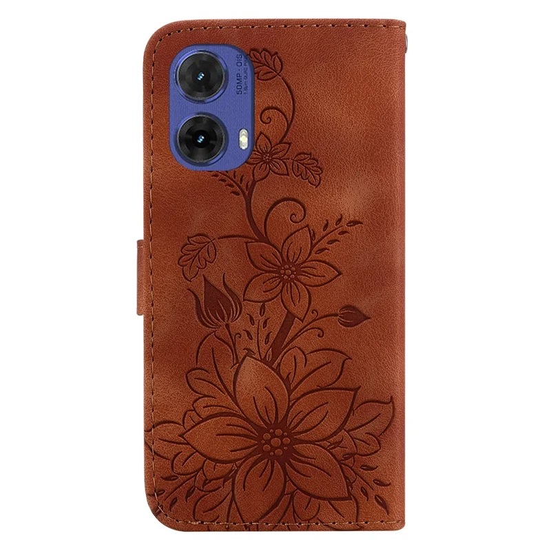 Para Motorola Moto G85 5G / S50 Neo 5G Capa de Suporte para Telefone Capa de Carteira de Couro PU com Padrão de Flor Impresso - Marrom