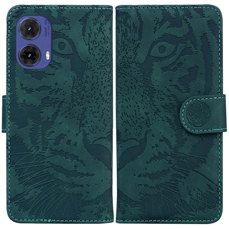 Per Motorola Moto G85 5G / S50 Neo 5G Supporto per telefono cellulare Custodia Imprinted Tiger PU Leather Wallet Phone Cover - Verde