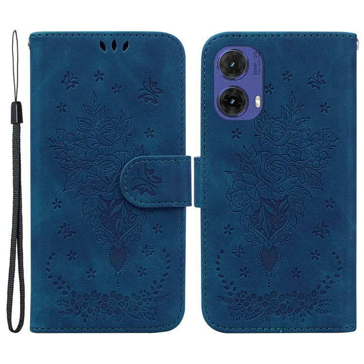Para Motorola Moto G85 5G / S50 Neo 5G Funda de Teléfono con Soporte de Billetera de Cuero PU + Cubierta de Teléfono TPU con Patrón de Mariposa Floral Estampado - Azul