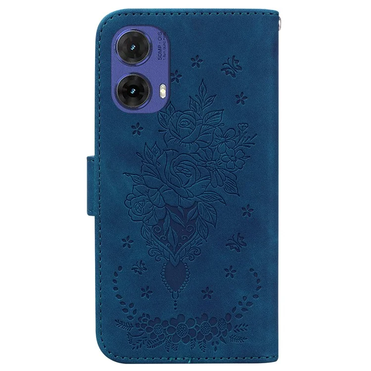 Para Motorola Moto G85 5G / S50 Neo 5G Funda de Teléfono con Soporte de Billetera de Cuero PU + Cubierta de Teléfono TPU con Patrón de Mariposa Floral Estampado - Azul