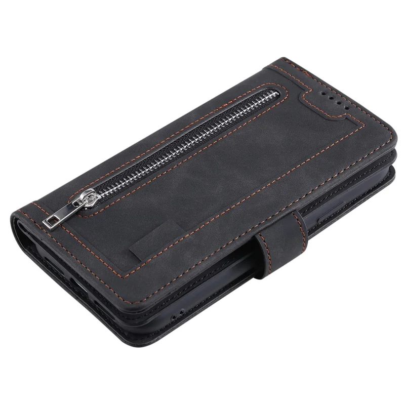 For Samsung Galaxy S24 FE Case Zipper Pocket PU Leather Phone Cover with 9 Card Slots - Black