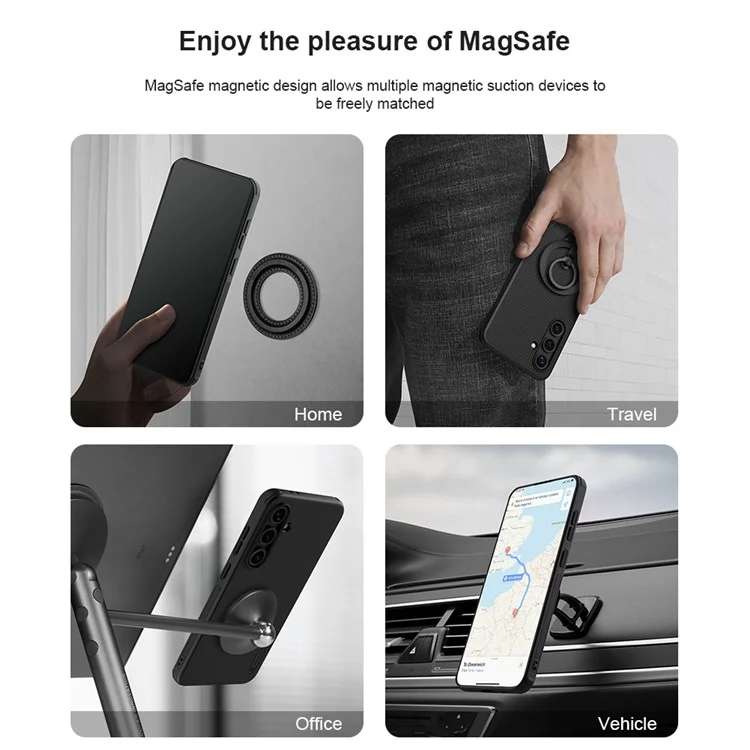 NILLKIN Super Frosted Shield Pro for Samsung Galaxy S24 FE Case PC+TPU Drop-Proof Shell Built-In Magnet Ring - Black