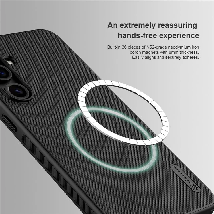 NILLKIN Super Frosted Shield Pro for Samsung Galaxy S24 FE Case PC+TPU Drop-Proof Shell Built-In Magnet Ring - Black