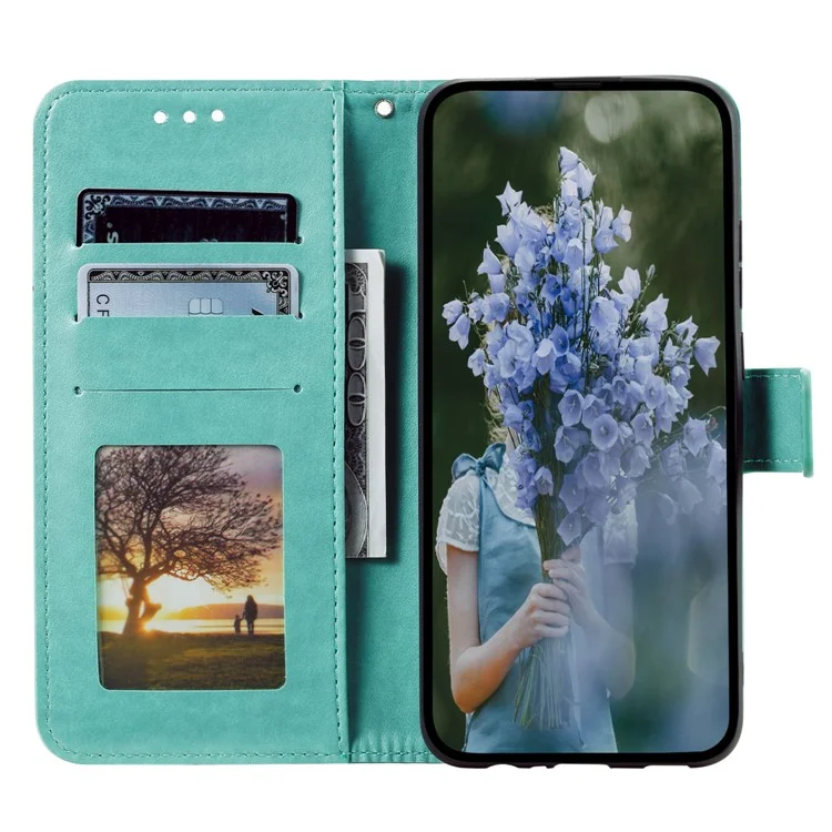 For Samsung Galaxy S24 FE Phone Stand Case Imprinted Totem PU Leather Wallet Phone Cover - Mint Green