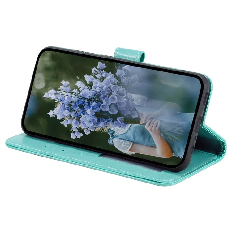 For Samsung Galaxy S24 FE Phone Stand Case Imprinted Totem PU Leather Wallet Phone Cover - Mint Green