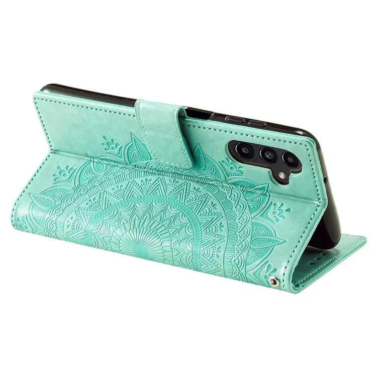 For Samsung Galaxy S24 FE Phone Stand Case Imprinted Totem PU Leather Wallet Phone Cover - Mint Green