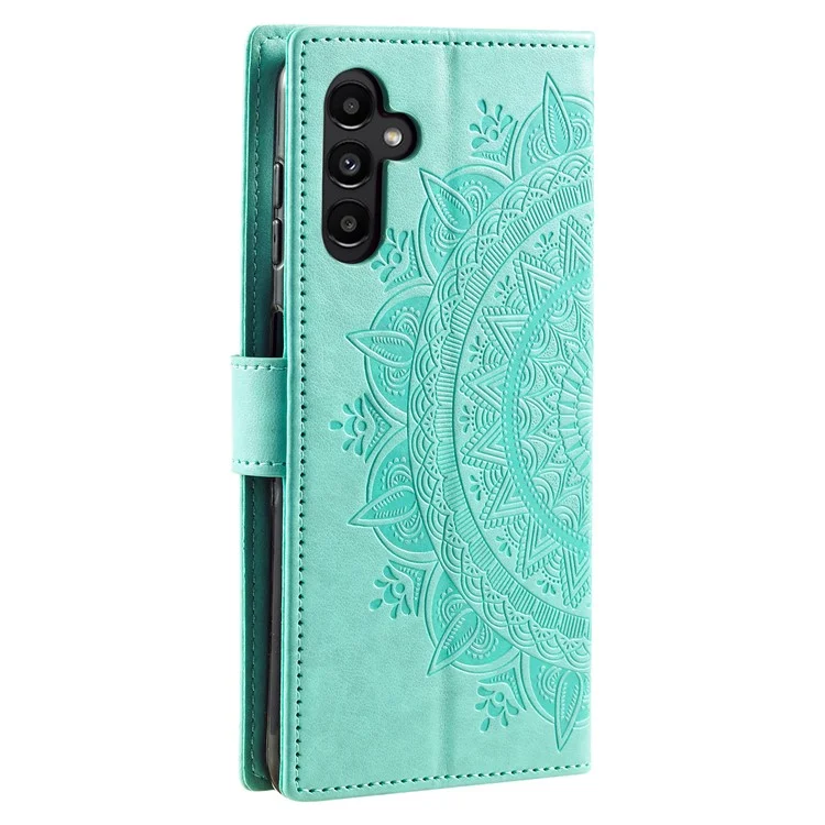 For Samsung Galaxy S24 FE Phone Stand Case Imprinted Totem PU Leather Wallet Phone Cover - Mint Green