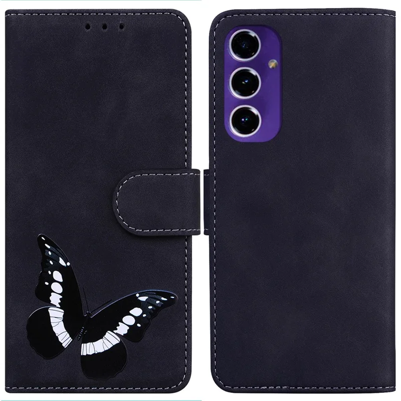 For Samsung Galaxy S24 FE Phone Case Printed  Butterfly PU Leather Stand Phone Cover Wallet - Black