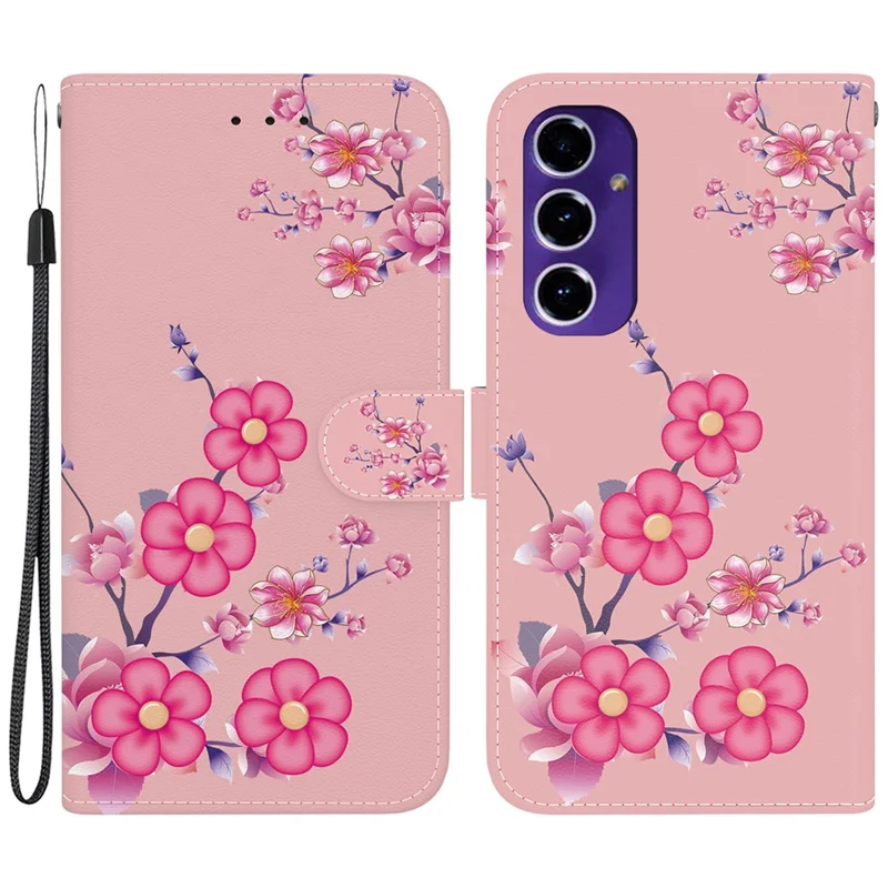 Wallet Phone Case for Samsung Galaxy S24 FE TPU+PU Leather Phone Stand Cover with Pattern Printing - Sakura