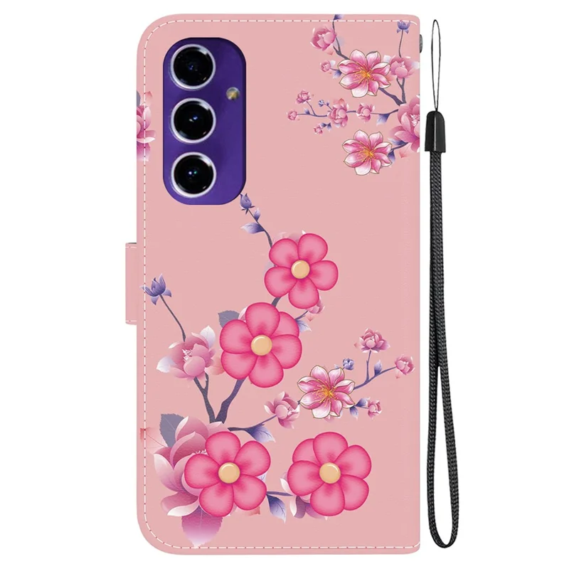 Wallet Phone Case for Samsung Galaxy S24 FE TPU+PU Leather Phone Stand Cover with Pattern Printing - Sakura