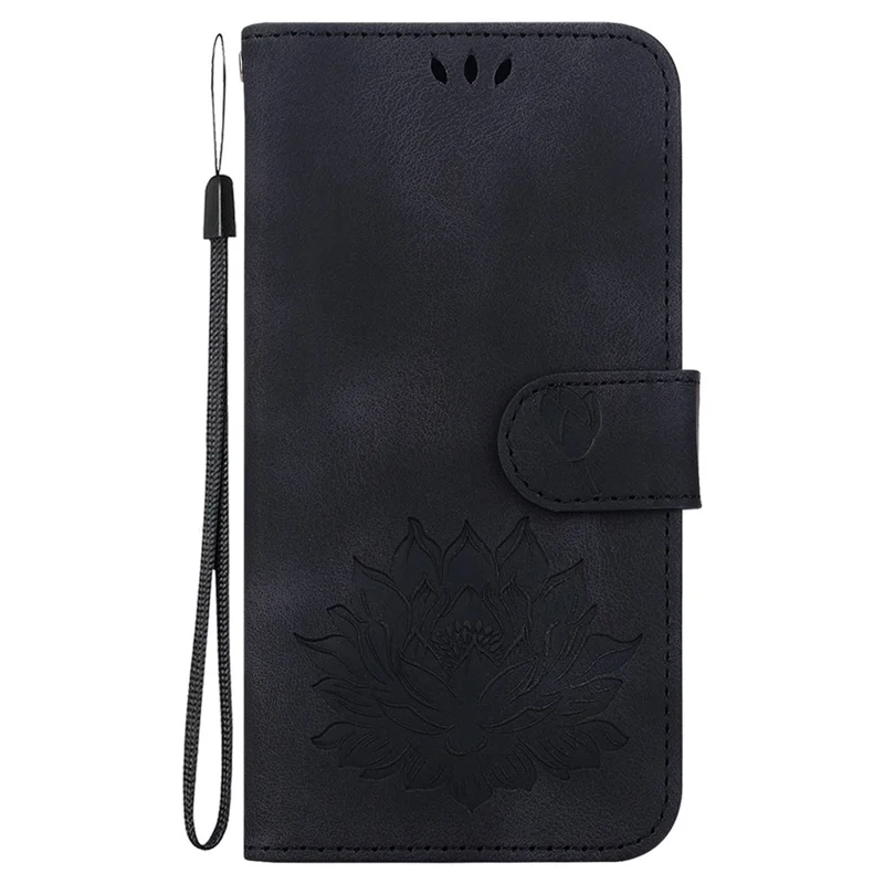 PU Leather Phone Cover for Samsung Galaxy S24 FE Phone Stand Case Imprinted Lotus Pattern Wallet Shell - Black - 7