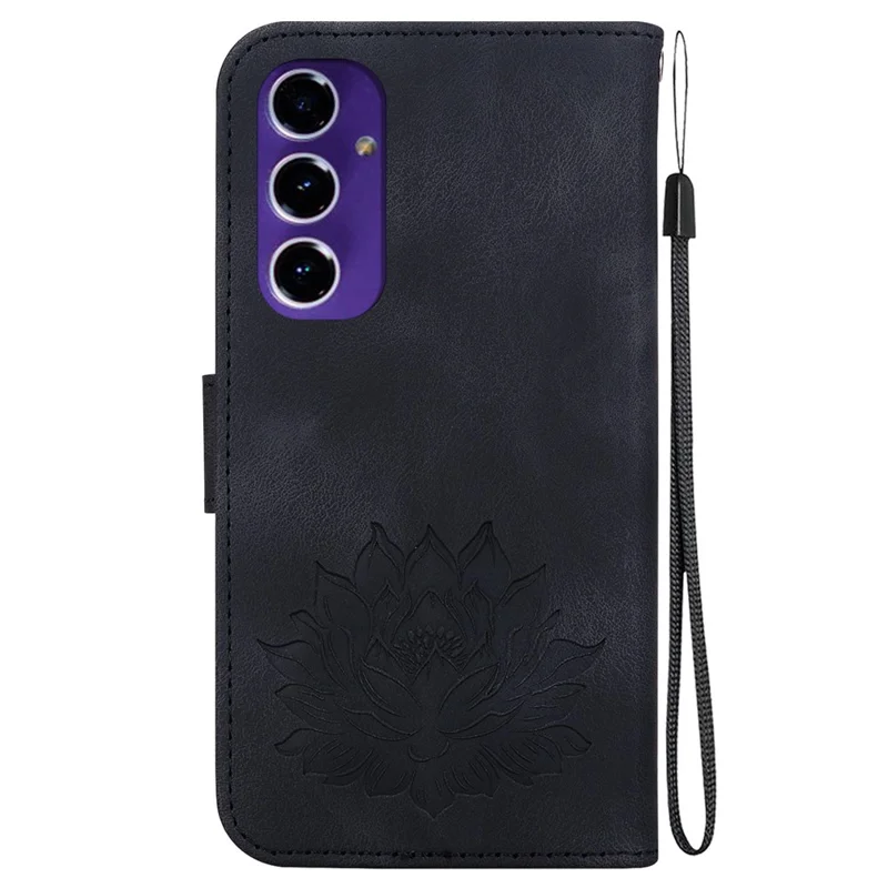 PU Leather Phone Cover for Samsung Galaxy S24 FE Phone Stand Case Imprinted Lotus Pattern Wallet Shell - Black - 8