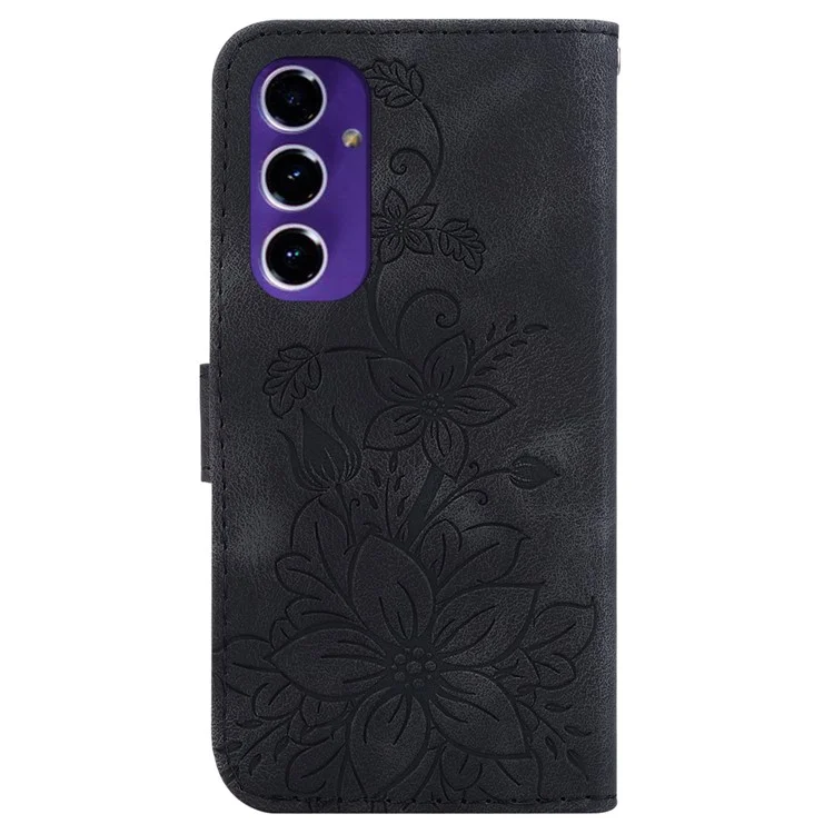 Para Samsung Galaxy S24 FE Soporte de Teléfono Móvil Caso de Cubierta de Cartera de Piel de Imitación con Patrón de Flor Estampada - Negro