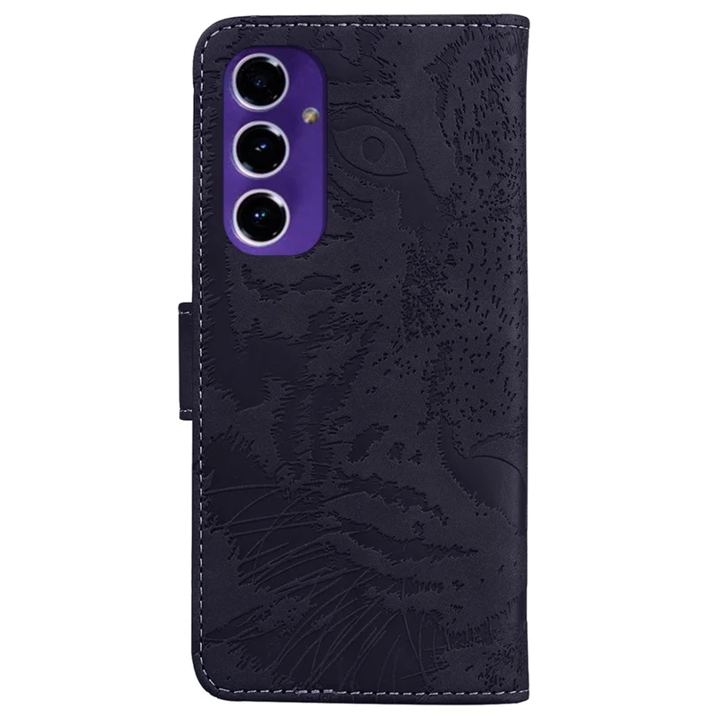 For Samsung Galaxy S24 FE Mobile Phone Stand Case PU Leather Wallet Phone Cover with Imprinted Tiger - Black