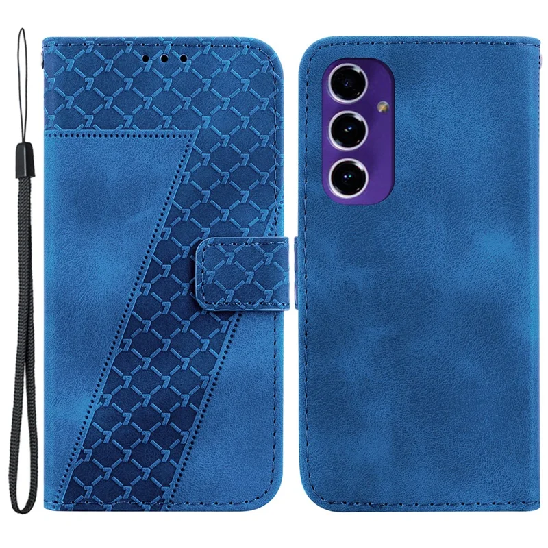 Für Samsung Galaxy S24 FE Smartphone-Ständerfall PU-Leder-Geldbörsen-Smartphone-Abdeckung mit geprägtem 7-förmigem Muster - Dunkelblau