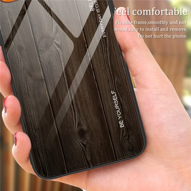 Per Samsung Galaxy S24 FE Case TPU Frame Tempered Glass Back Phone Cover Wood Texture - Black