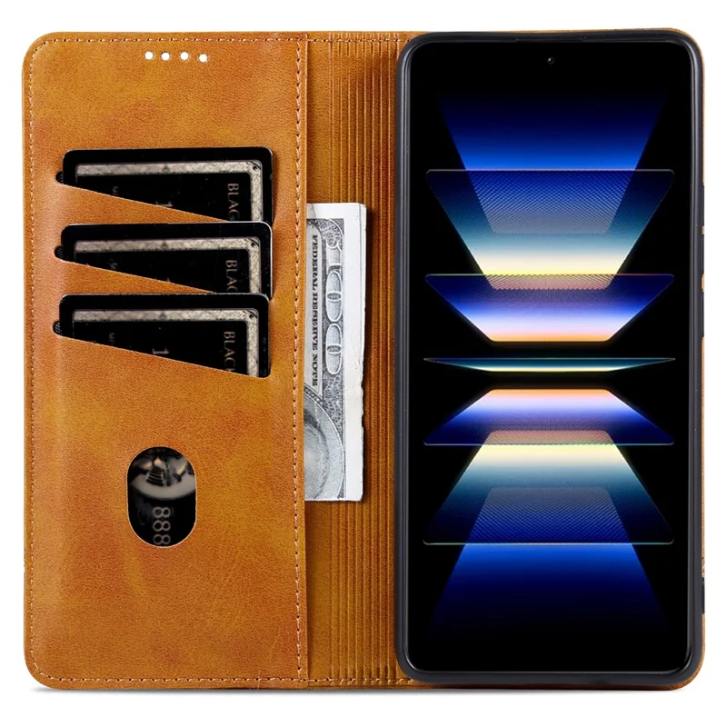 AZNS For Samsung Galaxy S24 FE Cowhide Texture Phone Stand Case Magnetic PU Leather Phone Shell Cover - Brown