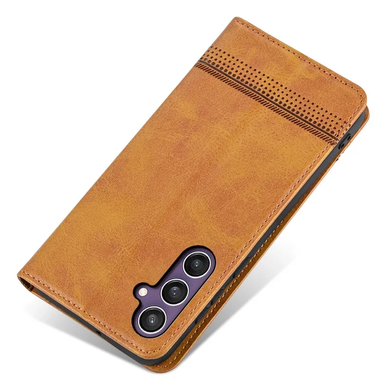 AZNS For Samsung Galaxy S24 FE Cowhide Texture Phone Stand Case Magnetic PU Leather Phone Shell Cover - Brown