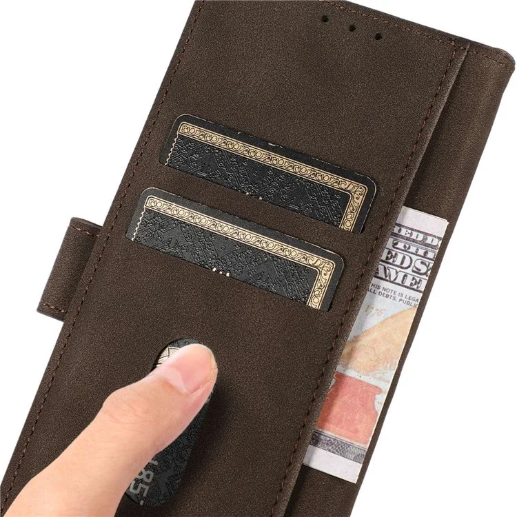 KHAZNEH For Samsung Galaxy S24 FE Case Leather Flip Stand Phone Cover Smooth Texture - Brown