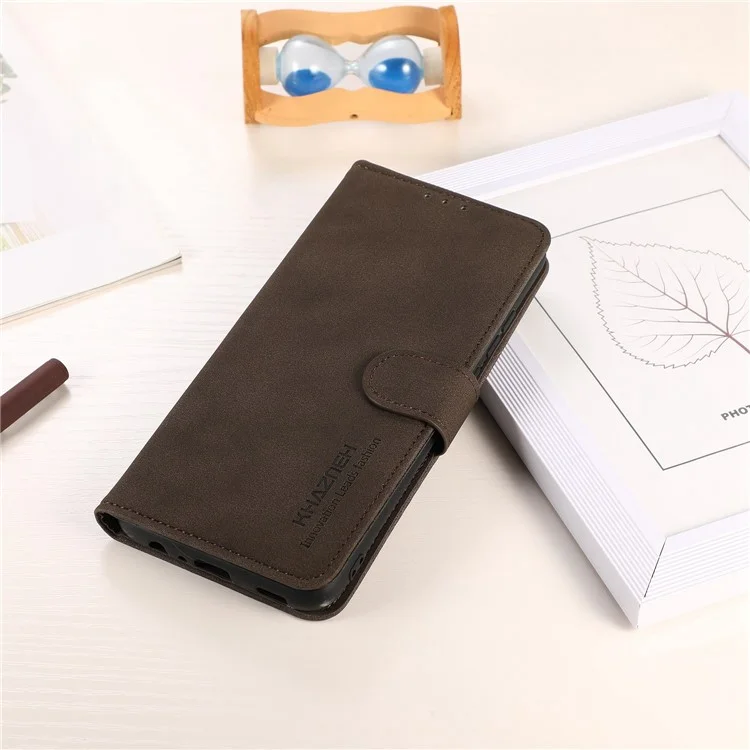 KHAZNEH For Samsung Galaxy S24 FE Case Leather Flip Stand Phone Cover Smooth Texture - Brown