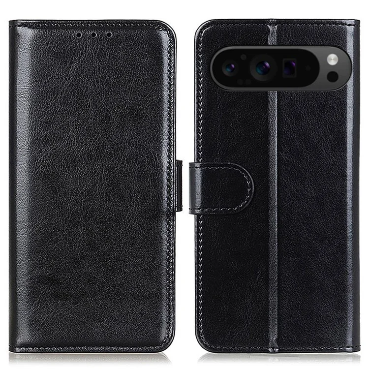 Per Google Pixel 9 Pro XL Custodia per telefono all'ingrosso Texture in pelle crazy horse PU Custodia con supporto per telefono - Nero