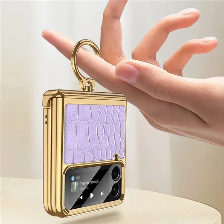 GKK Pour Samsung Galaxy Z Flip4 5G Crocodile Texture PU Leather + PC + Metal Kickstand Electroplate Téléphone Boîte de Téléphone Small Screen Film Magnetic Hinge Cover - Crocodile Rose