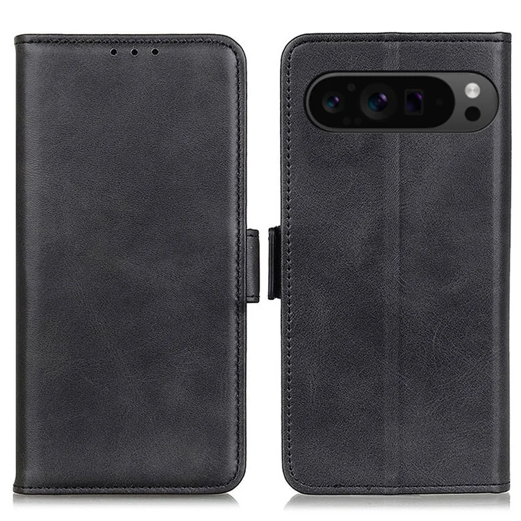 Pour Google Pixel 9 Pro XL Wholesale Phone Case Cowhide Texture PU Leather Phone Stand Cover - Black