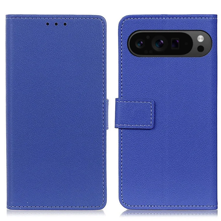 Pour Google Pixel 9 Pro XL Textured Wholesale Phone Case PU Leather Phone Stand Cover - Bleu