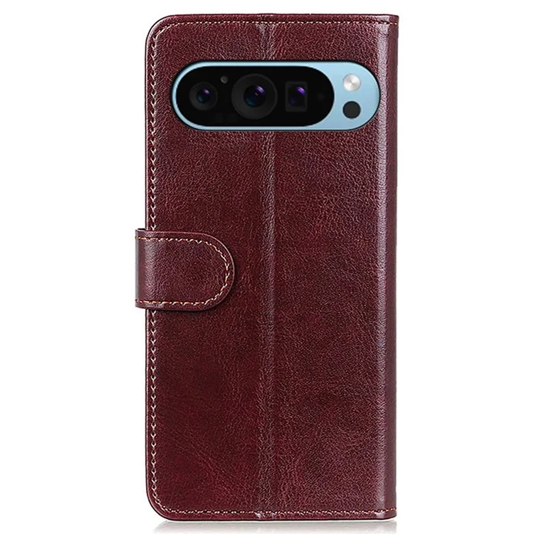Pour Google Pixel 9 Pro / Pixel 9 Crazy Horse Texture Wholesale Phone Case PU Leather Phone Stand Cover - Brun