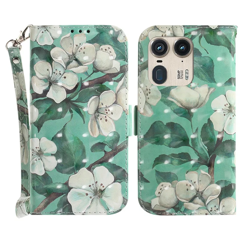 For Motorola Edge 50 Ultra 5G / Moto X50 Ultra 5G Wallet Case Pattern Print PU Leather Phone Cover - Watercolor Flowers