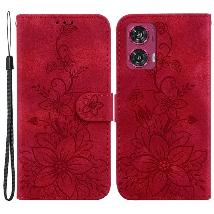 Для Motorola Edge 50 Fusion 5G Чехол PU Leather Wallet Phone Cover Цветок Штампованный - Красный