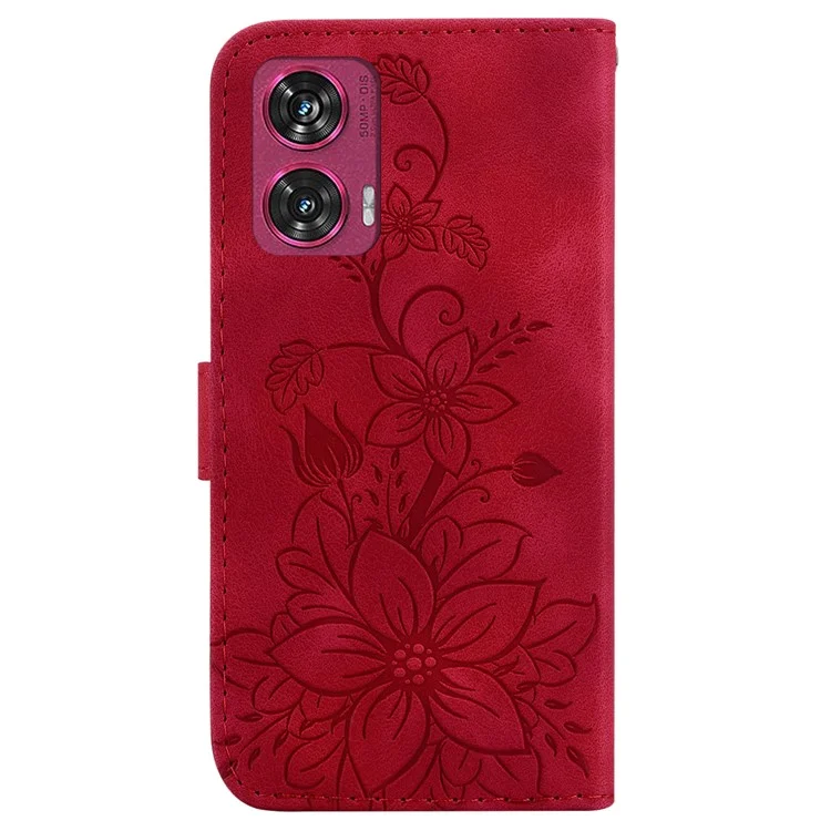 Для Motorola Edge 50 Fusion 5G Чехол PU Leather Wallet Phone Cover Цветок Штампованный - Красный