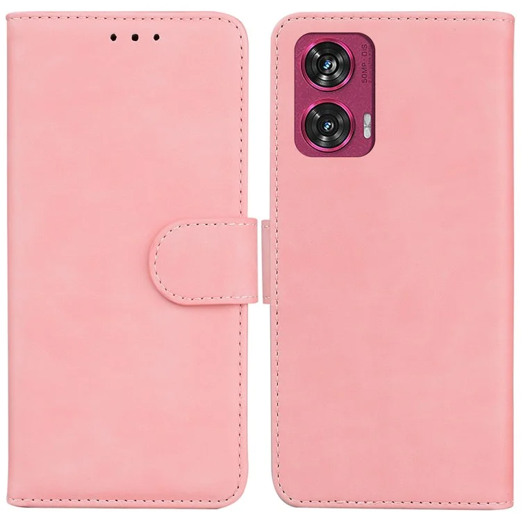 For Motorola Edge 50 Fusion 5G Phone Case Anti-Scratch PU Leather Stand Cover - Pink