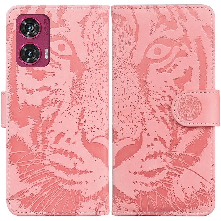 For Motorola Edge 50 Fusion 5G Wallet Case Tiger Imprint PU Leather Flip Phone Cover - Pink